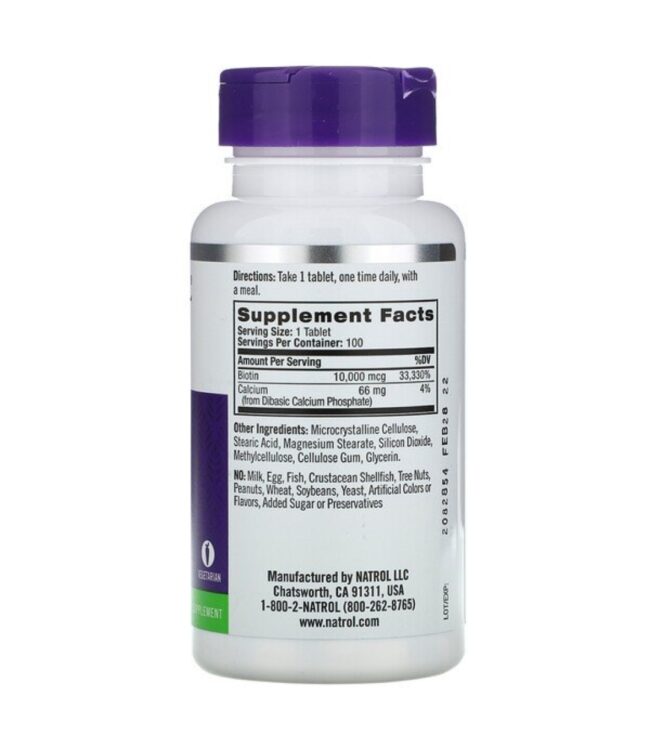Natrol Biotin Maximum Strength 10,000mcg 100 Tablets Promotes Beauty, Healthy Hair, Skin & Nails