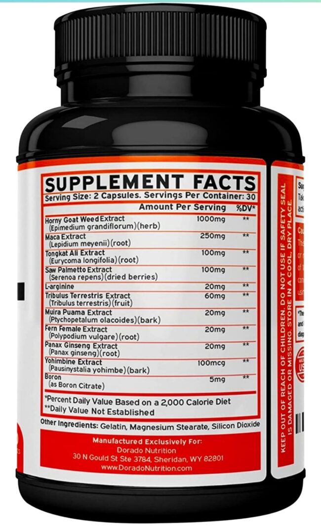 Dorado Nutrition Horny Goat Weed For Men and Women 1590mg Maximum Strength - Joint & Back Support