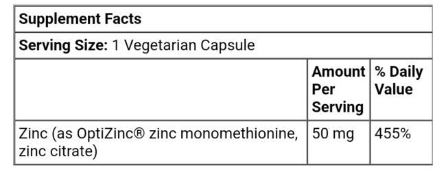 Life Extension Zinc Caps High Potency 50mg - Support Immune System