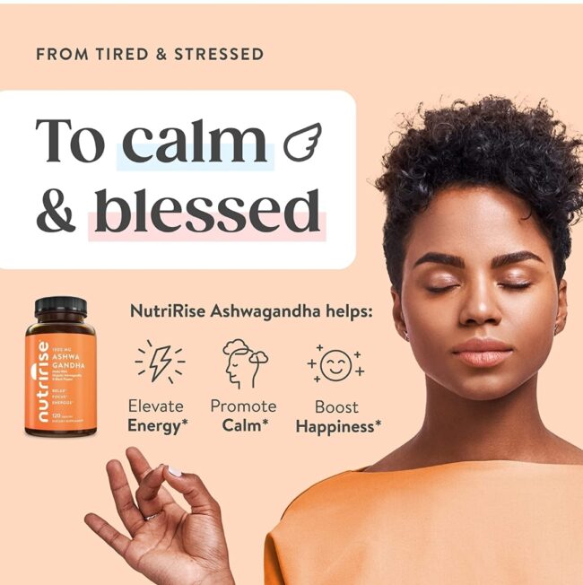 NutriRise Organic Ashwagandha 1,300mg - Promotes Relaxation, Cognitive Support & Enhances Energy