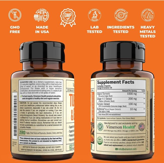 Vimerson Health Turmeric & Ginger - Reduce Occasional Joint Discomfort