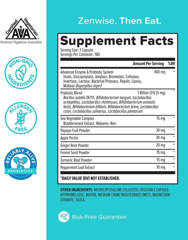 Zenwise Health Probiotic Digestive Multi Enzymes - Bloating Relief for Women & Men, Enzymes For Digestion with Prebiotics & Probiotics for Gut Health