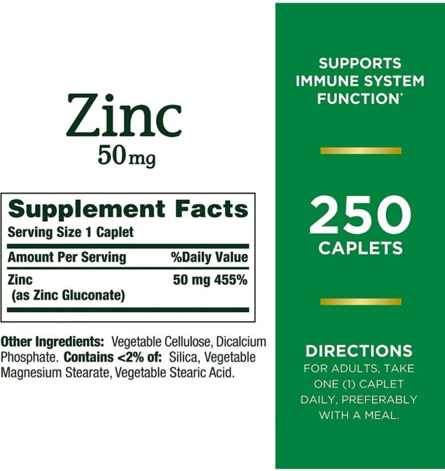 Nature's Bounty Zinc 50mg - Immune Support & Antioxidant Supplement, Promotes Skin Health