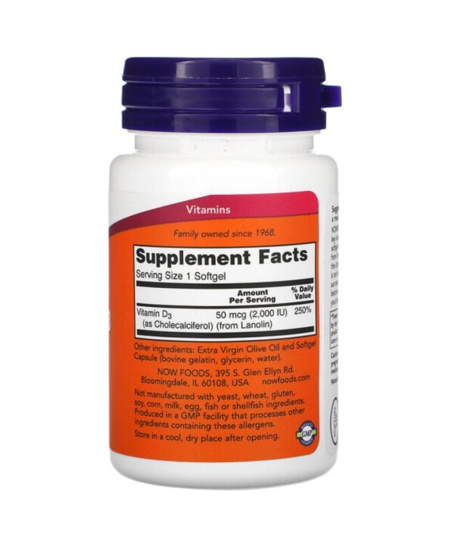 Now Foods Vitamin D3 2,000 IU - Maintain Strong Bones & Support Immune System