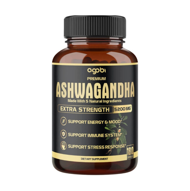 Agobi 5 in 1 Premium Ashwagandha High Extracted Capsule Equivalent to 5200mg Powder. Added Turmeric, Rhodiola Rosea, Ginger, Black Pepper, Strength & Spirit Support
