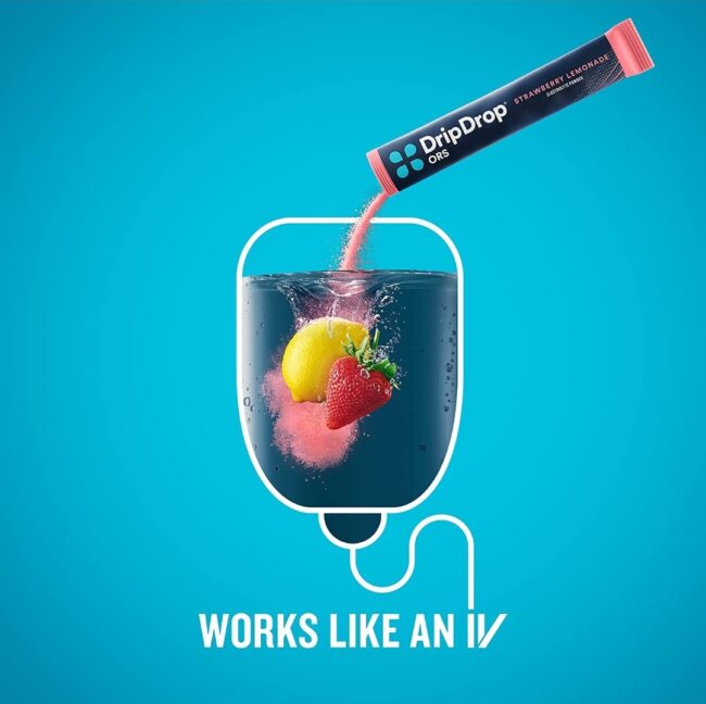 DripDrop ORS Hydration - Electrolyte Powder Packets - Grape Fruit Punch, Strawberry Lemonade & Cherry