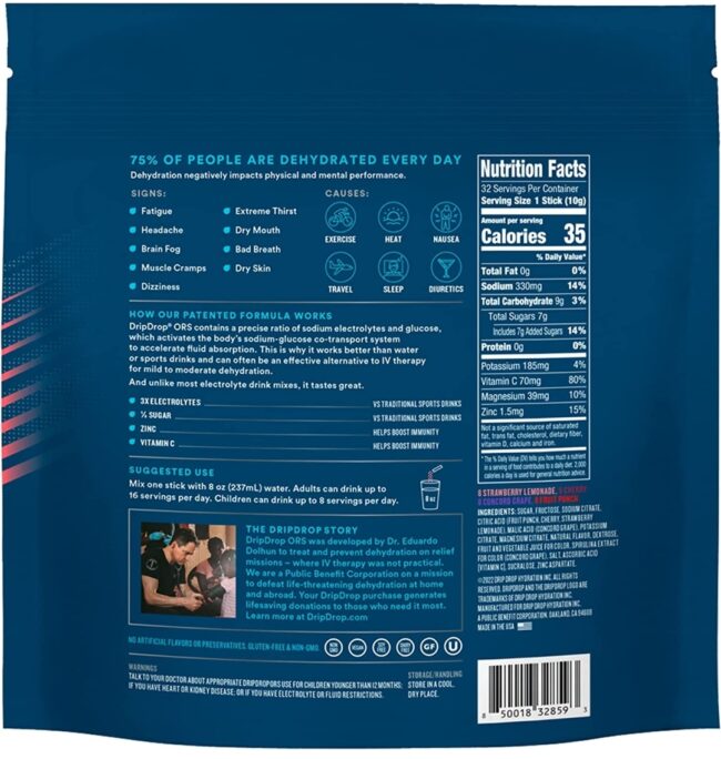 DripDrop ORS Hydration - Electrolyte Powder Packets - Grape Fruit Punch, Strawberry Lemonade & Cherry