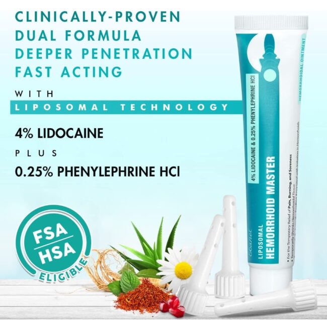 Ebanel Hemorrhoid Treatment Ointment - Lidocaine Anal Fissure Anesthetic Cream for Pain, Burning, Itching, Swelling, Bleeding with Phenylephrine, Hydrocortisone, Aloe & Chamomilea
