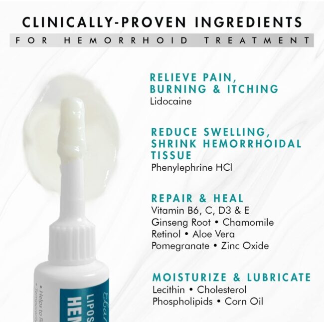 Ebanel Hemorrhoid Treatment Ointment - Lidocaine Anal Fissure Anesthetic Cream for Pain, Burning, Itching, Swelling, Bleeding with Phenylephrine, Hydrocortisone, Aloe & Chamomilea