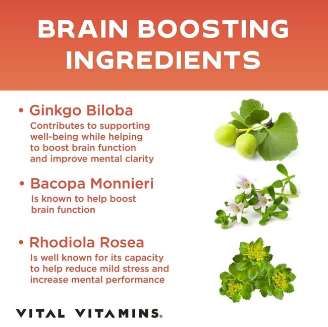 Vital Vitamin Brain Booster - Enhance Focus & Mind, Boost Concentration, Improve Memory & Clarity