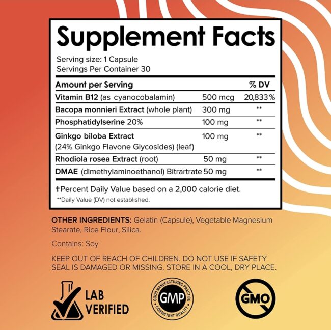 Vital Vitamin Brain Booster - Enhance Focus & Mind, Boost Concentration, Improve Memory & Clarity