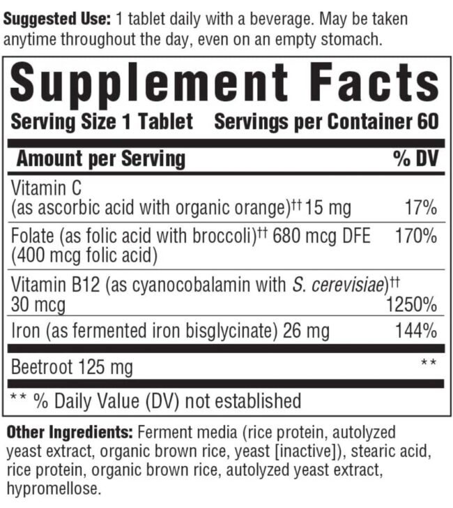 MegaFood Blood Builder - Increase Iron Levels without Nausea or Constipation - Energy Support with Iron, Vitamin B12 and Folic Acid