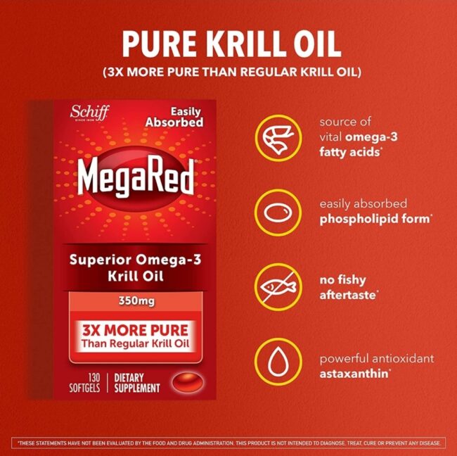 MegaRed Krill Oil 350mg Omega 3 with EPA, DHA, Astaxanthin & Phospholipids, Supports Heart, Brain, Joint & Eye Health
