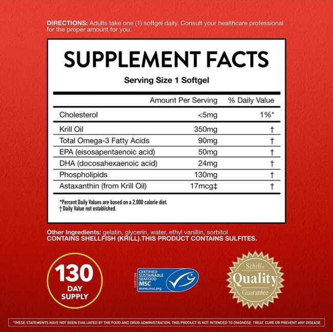 MegaRed Krill Oil 350mg Omega 3 with EPA, DHA, Astaxanthin & Phospholipids, Supports Heart, Brain, Joint & Eye Health