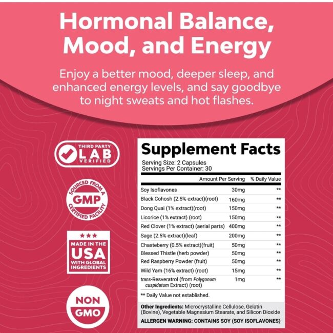 Natures Craft Menopause Support - Perfect for Hormonal Balance, Night Sweating & Hot Flashes Menopause Relief