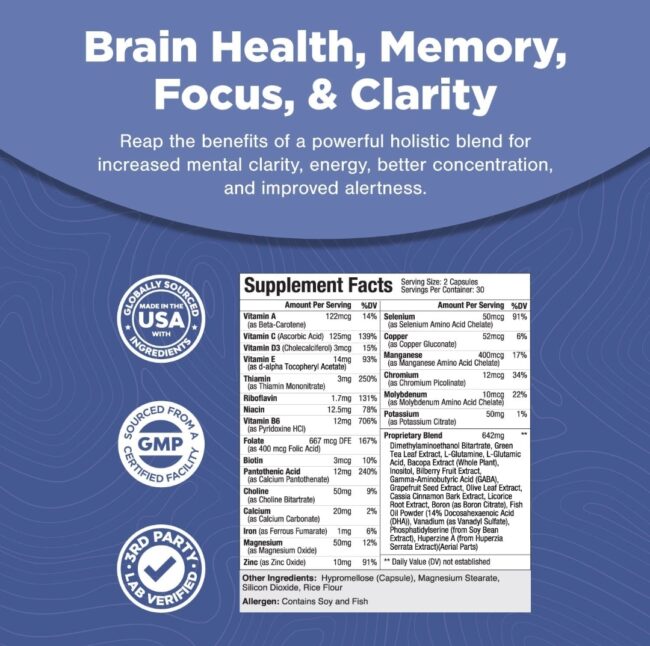 Natures Craft Nootropics Brain Supplement Support - Memory Booster for Mind Focus