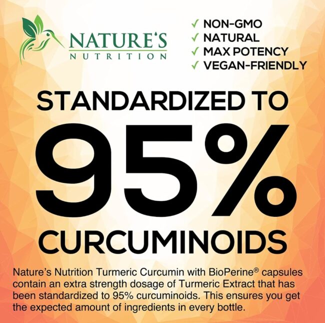 Nature's Nutrition Turmeric & Ginger with Bioperine 1950mg - Natural Joint Inflammatory Support, Black Pepper for Max Absorption, Nature's Turmeric Extract Supplement