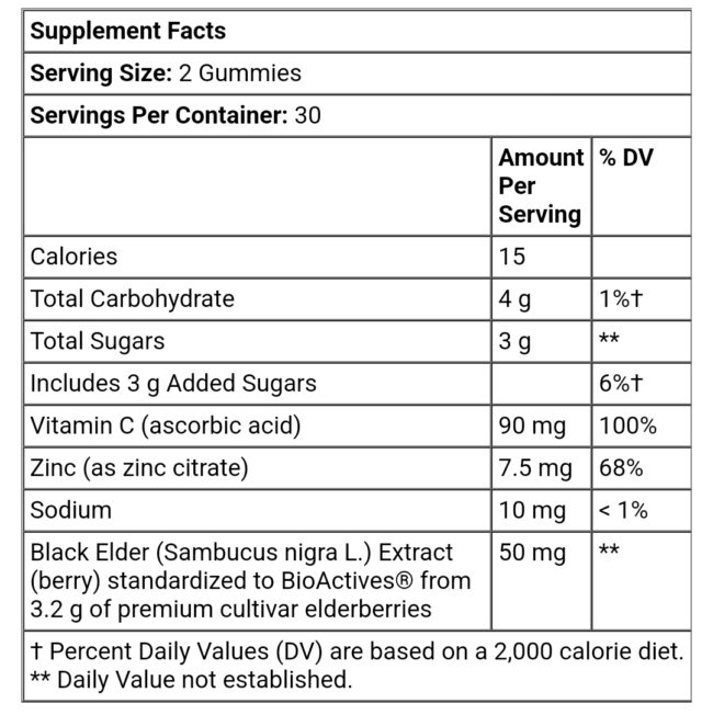 Nature's Way Sambucus Standardized Elderberry Gummies with Vitamin C & Zinc - Support Immune Function