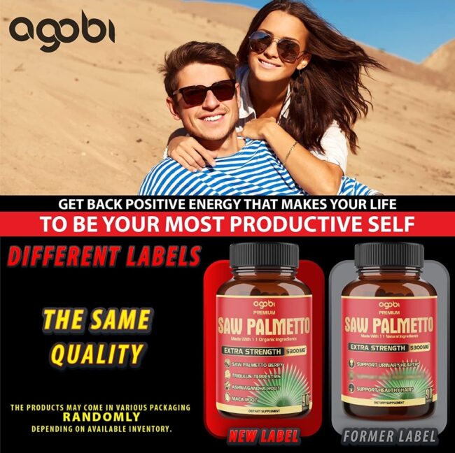 Agobi Saw Palmetto Extra Strength 5300mg - Combined with Ashwagandha, Turmeric, Tribulus, Maca, Green Tea, Ginger, Holy Basil - Natural Prostate Support