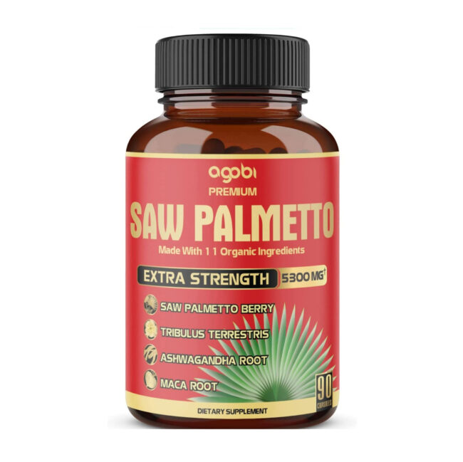 Agobi Saw Palmetto Extra Strength 5300mg - Combined with Ashwagandha, Turmeric, Tribulus, Maca, Green Tea, Ginger, Holy Basil - Natural Prostate Support