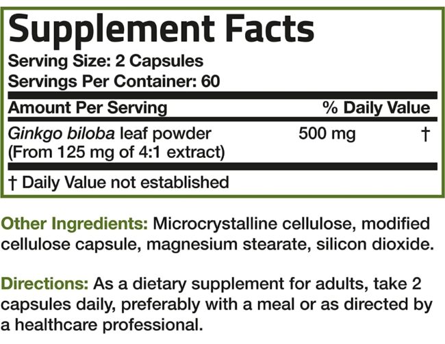 Bronson Nutrition Ginkgo Biloba 500mg - Supports Brain Function & Memory