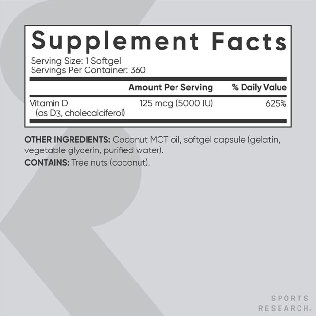 Sport Research Vitamin D3 5,000iu (125mcg) with Coconut Oil