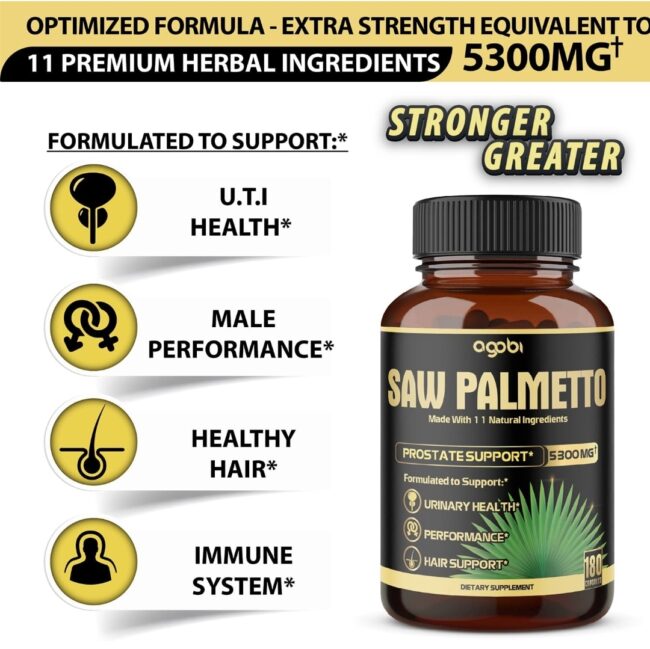Agobi Saw Palmetto Extra Strength 5300mg - Prostate Support - Urinary Health, Performance & Hair Support