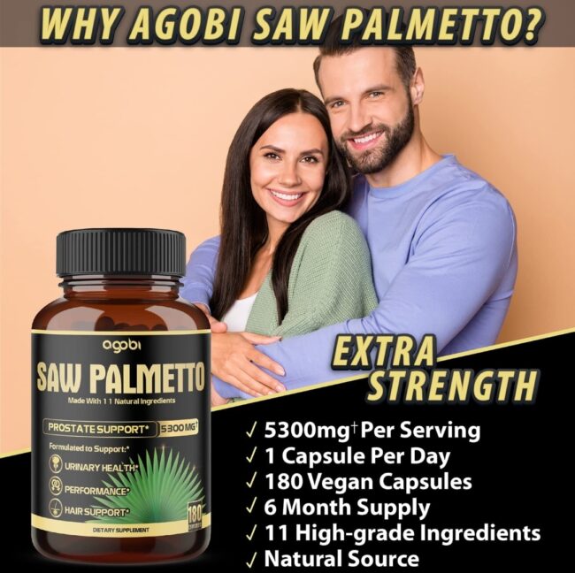 Agobi Saw Palmetto Extra Strength 5300mg - Prostate Support - Urinary Health, Performance & Hair Support