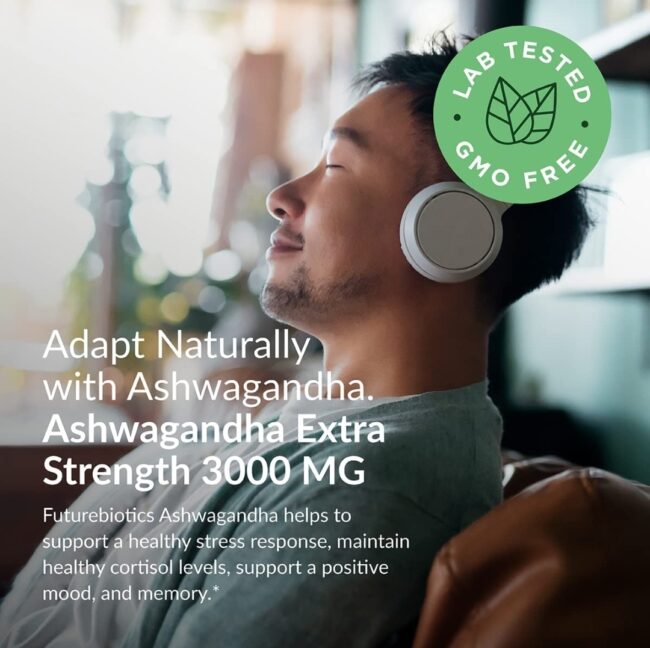 Futurebiotics Ashwagandha Extra Strength 3000mg - Stress Relief Formula, Natural Mood Support, Stress, Focus and Energy Support Supplement