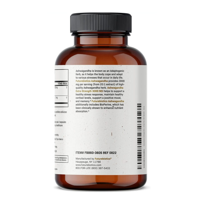 Futurebiotics Ashwagandha Extra Strength 3000mg - Stress Relief Formula, Natural Mood Support, Stress, Focus and Energy Support Supplement