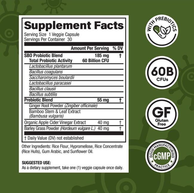 Physician's Choice Ultra Probiotic 60B SBO Probiotic - Supports Occasional Constipation, Gas & Bloating