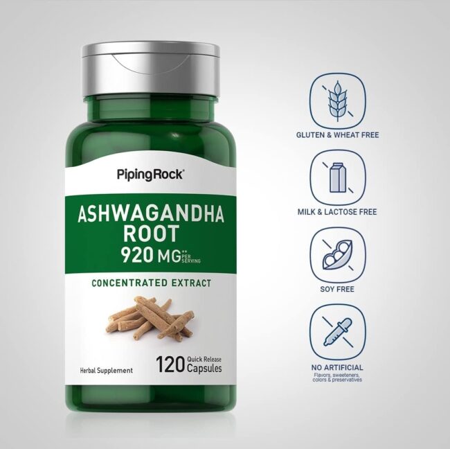PipingRock Ashwagandha Root 920mg (per serving) - Stress Support