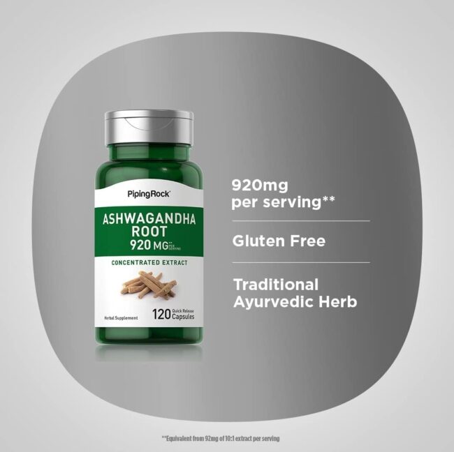 PipingRock Ashwagandha Root 920mg (per serving) - Stress Support