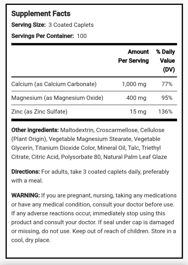 Piping Rock Calcium Magnesium Zinc - Support Immune System