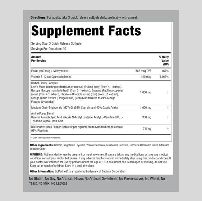 PipingRock Brain Up with L Theanine, Bacopa & Vitamin B12