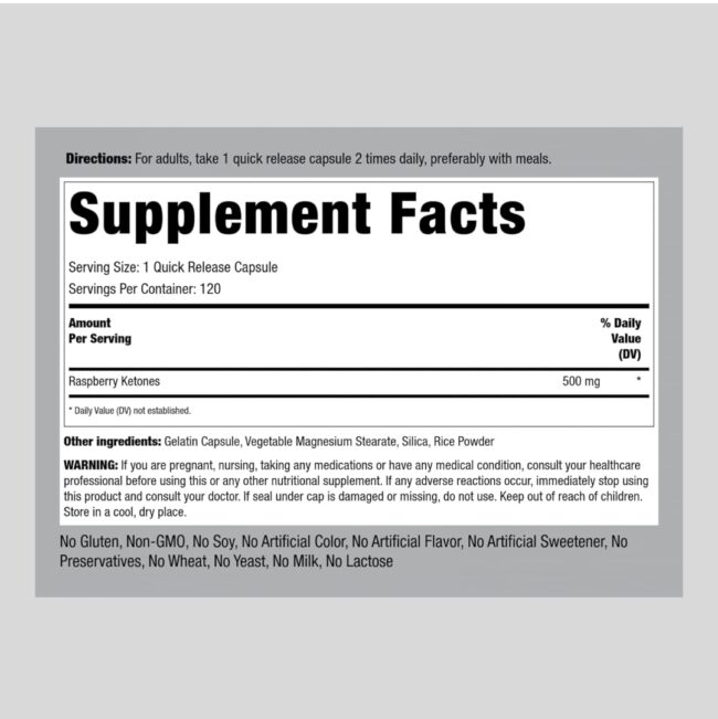 Piping Rock Raspberry Ketones 500mg - Increase Metabolism, Fat Burner & Reduce Appetite