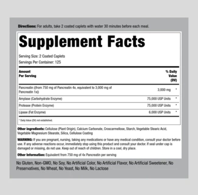 Piping Rock Ultra Strength Pancreatin Enzyme 3000mg