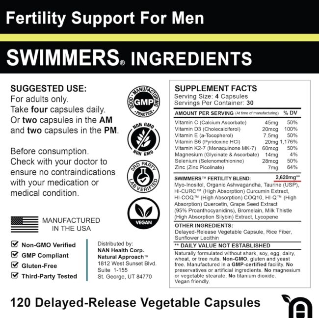 Natural Approach Male Fertility Swimmers - Optimal Sperm Count & Motility - Premium Men's Health Supplement