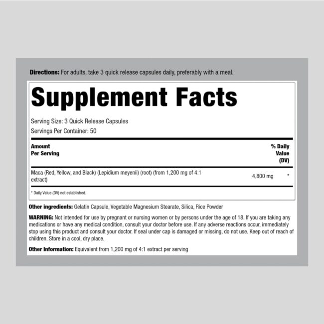 Piping Rock Red Yellow Black Maca 4,800mg - Treating Low Libido, Sexual Dysfunction or Infertility
