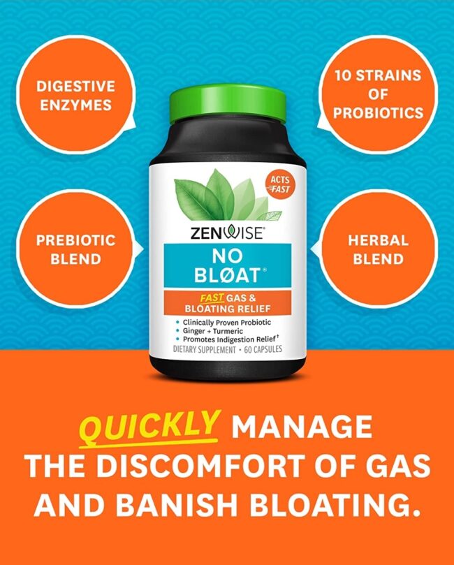 Zenwise No Bloat - Bloating and Gas Relief with Probiotics for Digestive and Gut Health