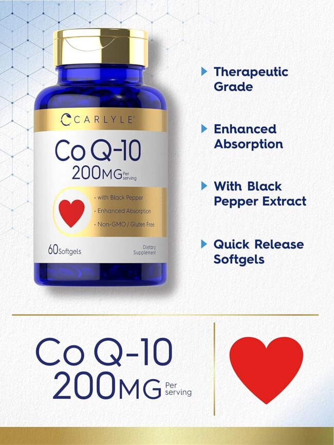 Carlyle CoQ 10 200mg per Serving Support Heart Health & Diabetes