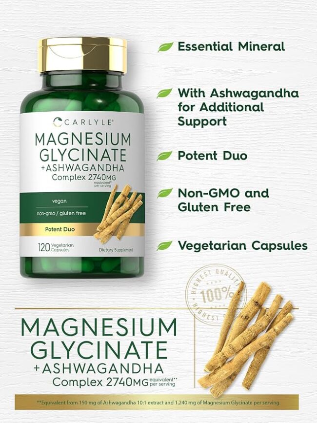 Carlyle Magnesium Glycinate + Ashwagandha Complex 2740mg per Serving