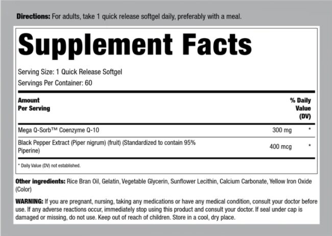 Piping Rock Mega Q SORB CoQ 10 300mg Fact