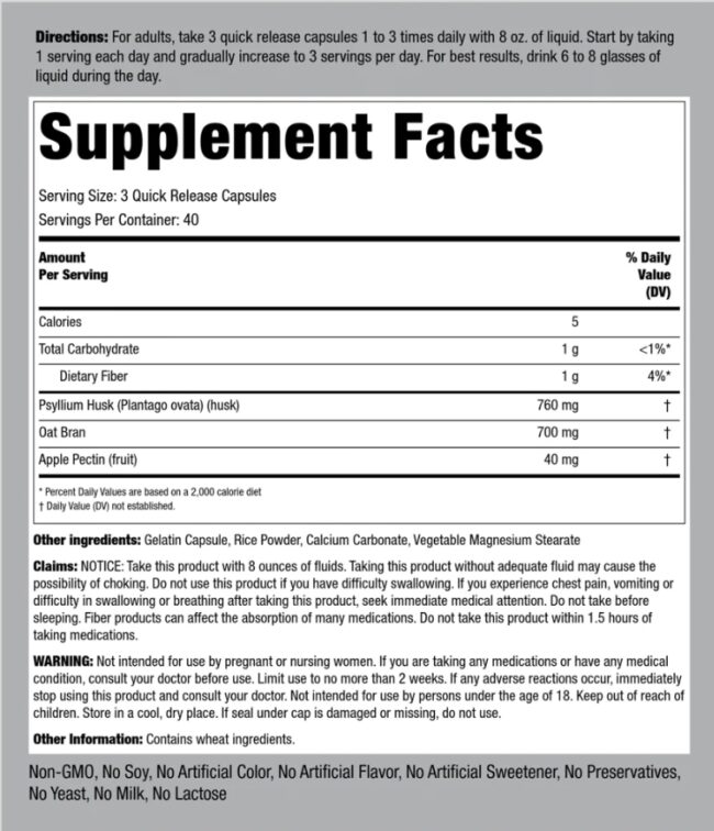 Piping Rock Triple Action Fiber Complex 1500mg Fact
