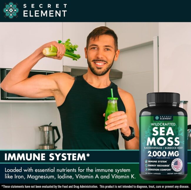 Secret Element Wild Crafted Sea Moss Bladderwrack + Burdock Root 2,000mg 2