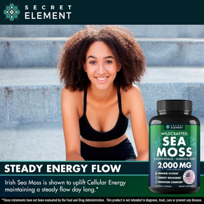 Secret Element Wild Crafted Sea Moss Bladderwrack + Burdock Root 2,000mg 3